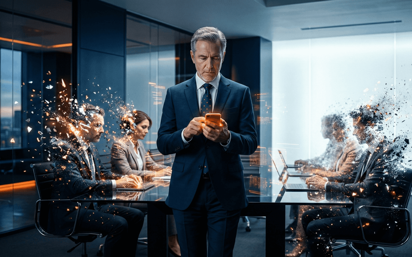 Illustration d’une équipe en réunion face à l’IA en entreprise